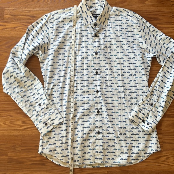 Jared Lang White and Blue Car Print 100% Cotton Button Down Shirt Size Large - Picture 5 of 9